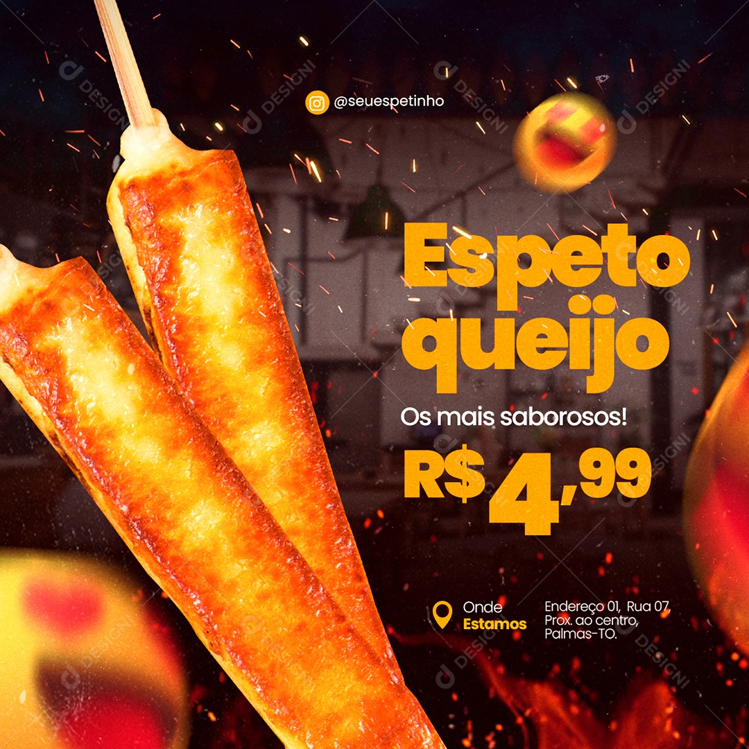 Espeto de Queijo os Mais Saborosos Espetinho Social Media PSD Editável