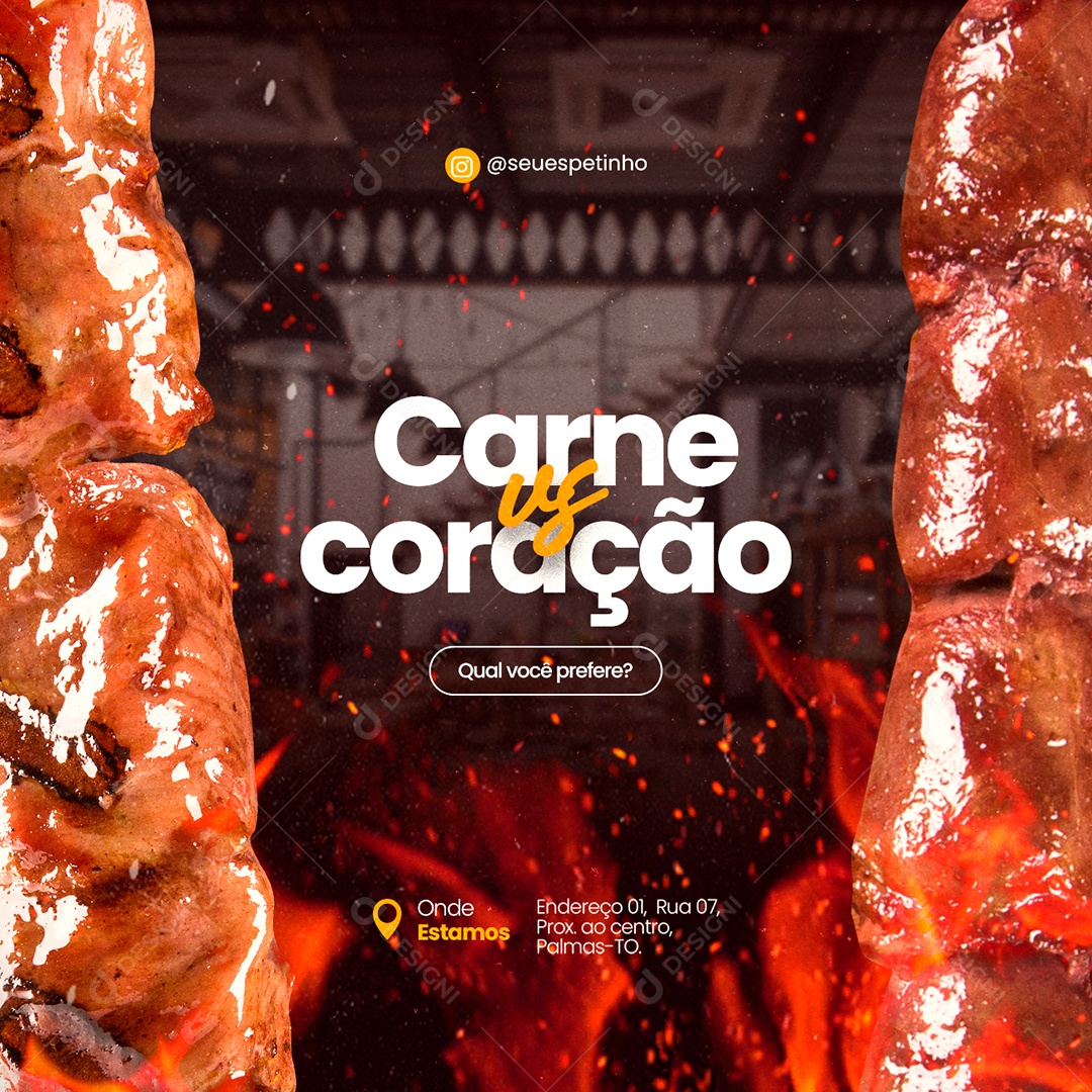 Carne e Coração Espetinho Social Media PSD Editável