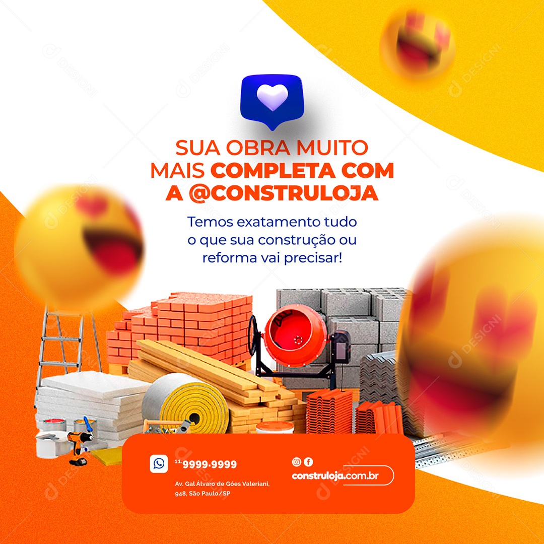 Sua Obra Muito Mais Completa com a Materiais De Construção Social Media PSD Editável