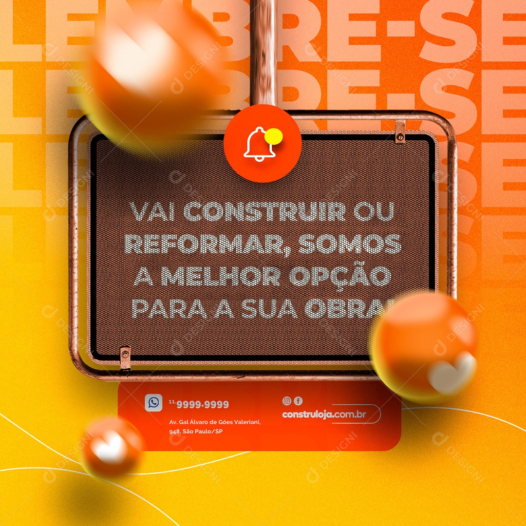 Lembre se Vai Construir ou Reformar Materiais De Construção Social Media PSD Editável