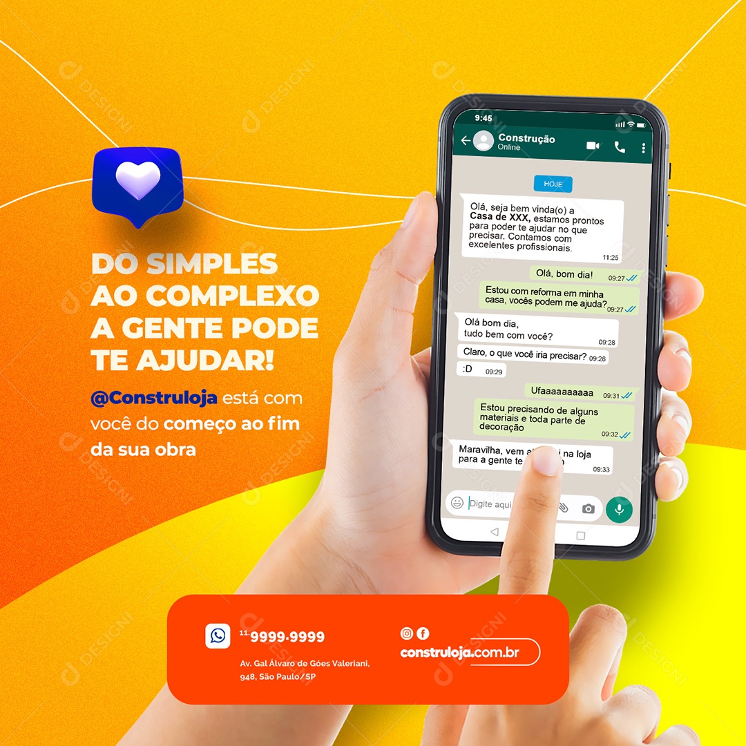 Do Simples ao Complexo a Gente Pode te Ajudar Materiais De Construção Social Media PSD Editável