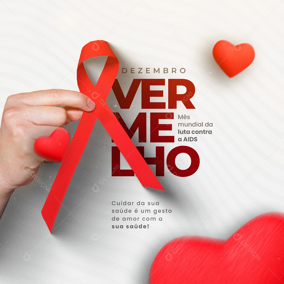 Cuidar da Sua Saúde é um Gesto de Amor Dezembro Vermelho Social Media PSD Editável