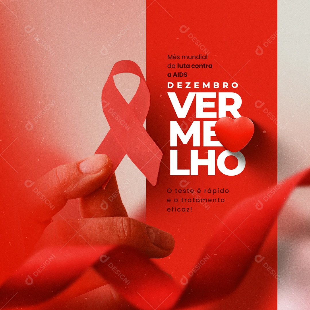 O Teste é Rápido e o Tratamento Eficaz Dezembro Vermelho Social Media PSD Editável