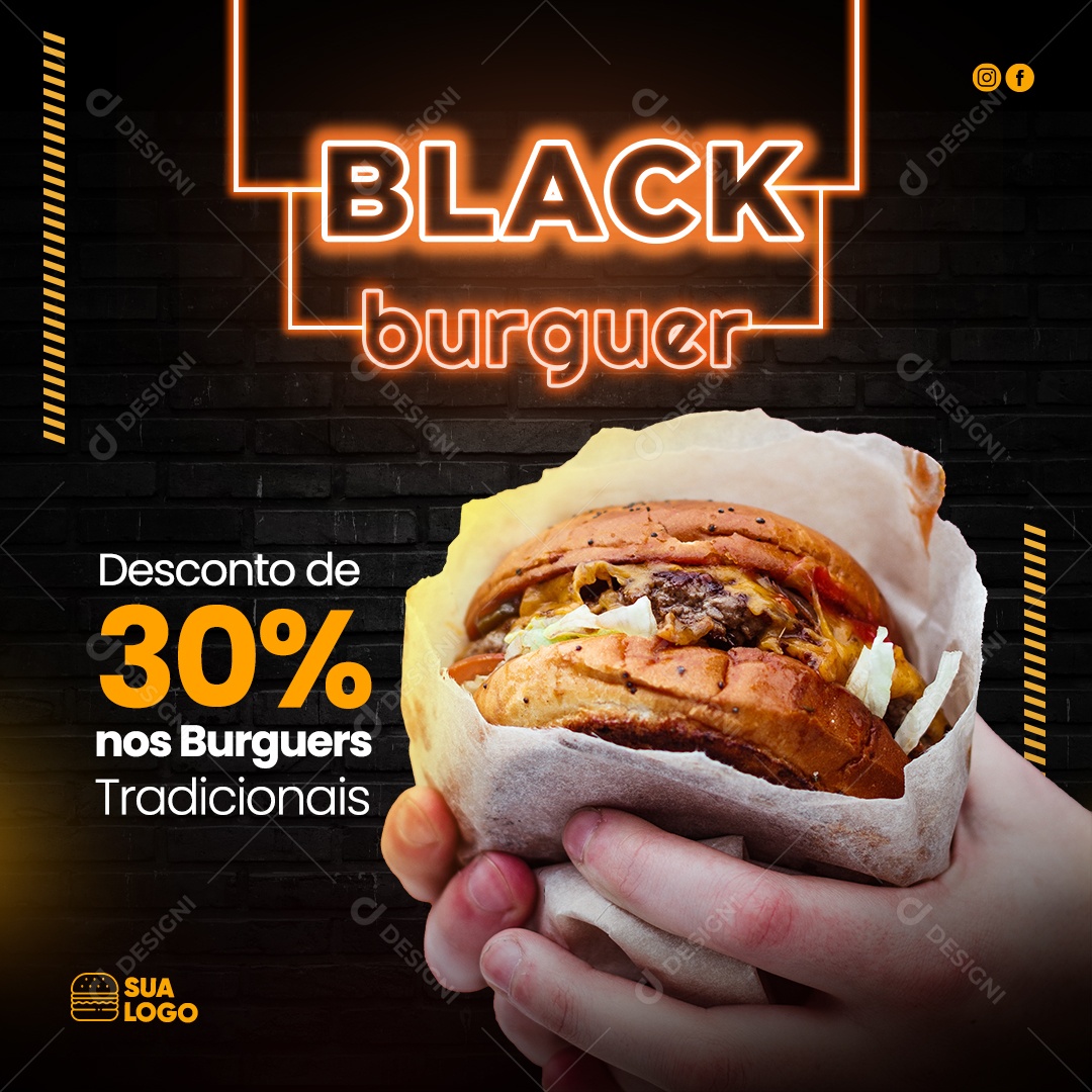 Post Black Friday Hamburgueria Social Media PSD Editável