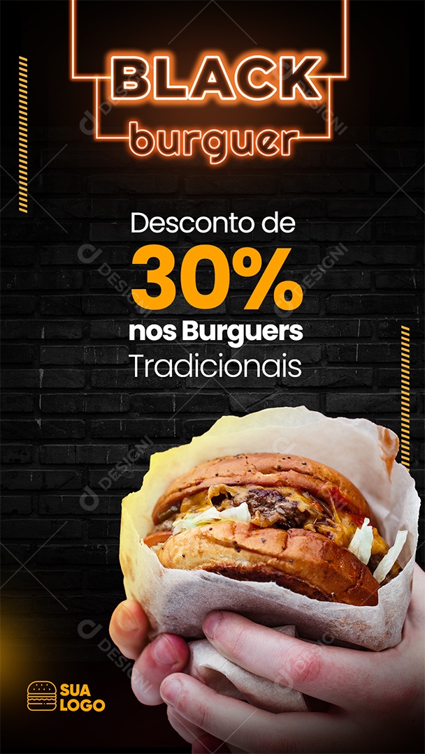 Social Media Hamburgueria Promoção de Black Friday PSD Editável