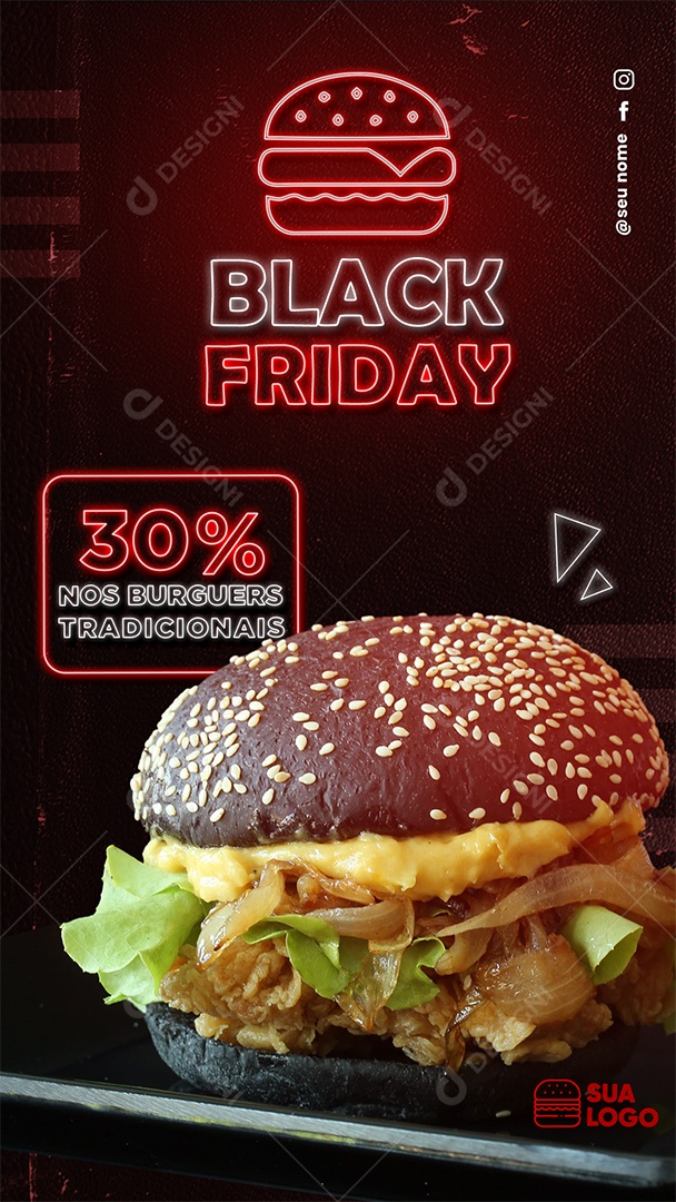 Social Media Hamburgueria Promoção de Black Friday PSD Editável