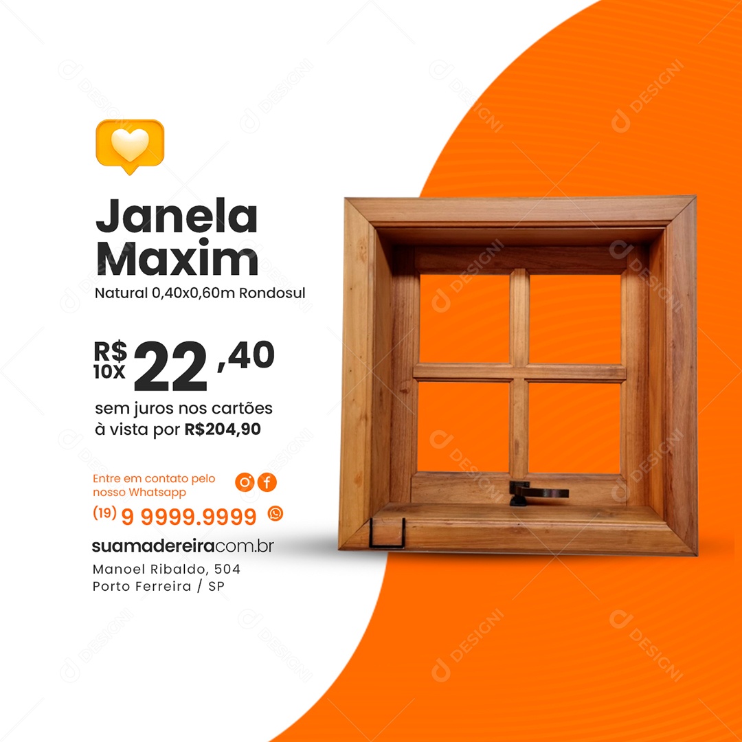 Janela Maxim Natural 22,40 Madeireira Social Media PSD Editável