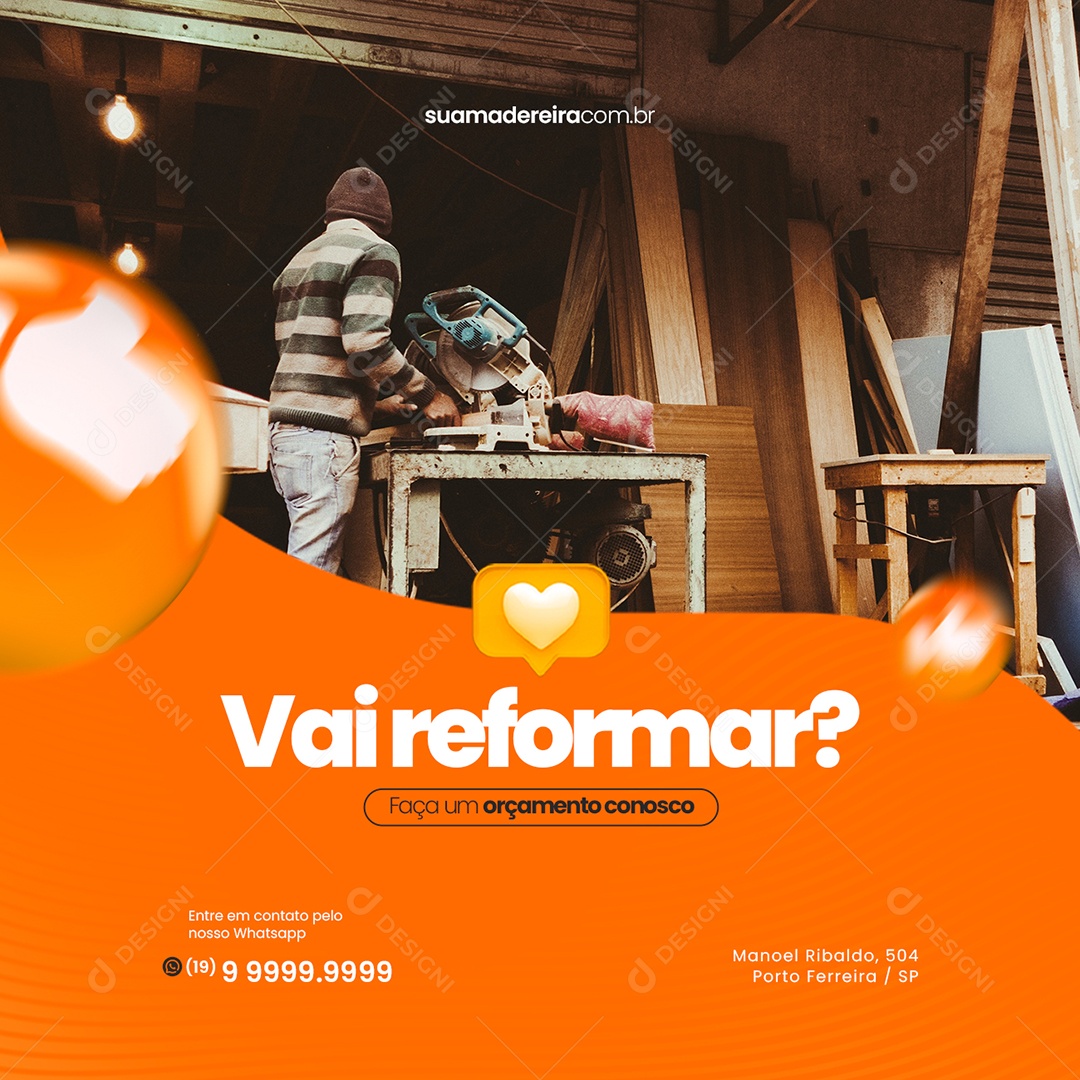 Vai Reformar Faça um Orçamento Madeireira Social Media PSD Editável