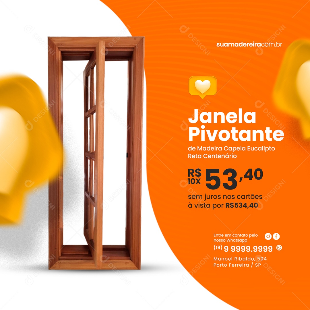 Janela Pivotante Madeireira Social Media PSD Editável