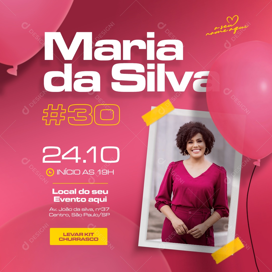 Social Media Feliz Aniversário Maria da Silva PSD Editável