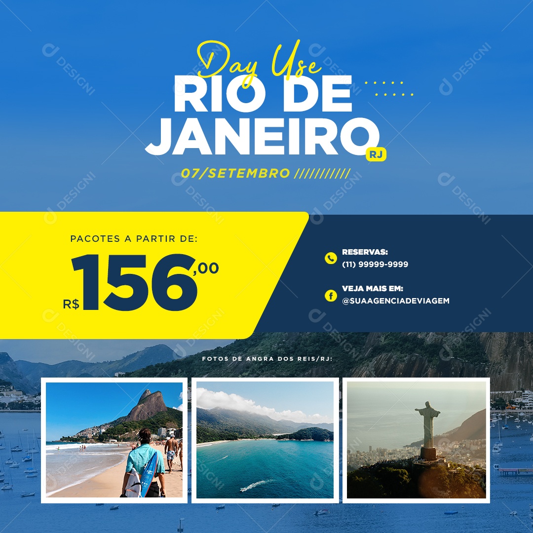 Social Media Turismo Day Use Rio de Janeiro Passeio PSD Editável