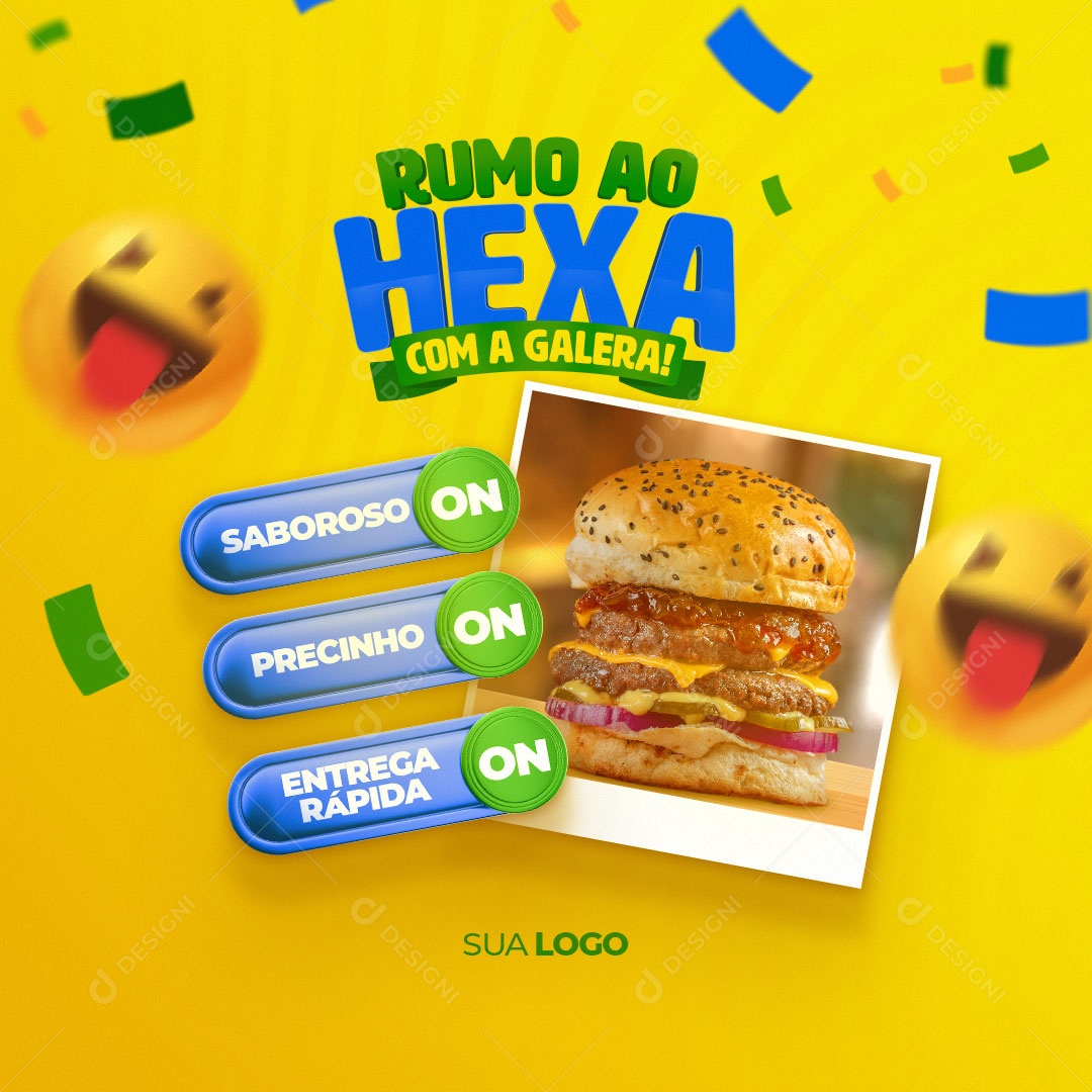 Social Media Hamburgueria Hambúrguer Rumo Ao Hexa com a Galera PSD Editável