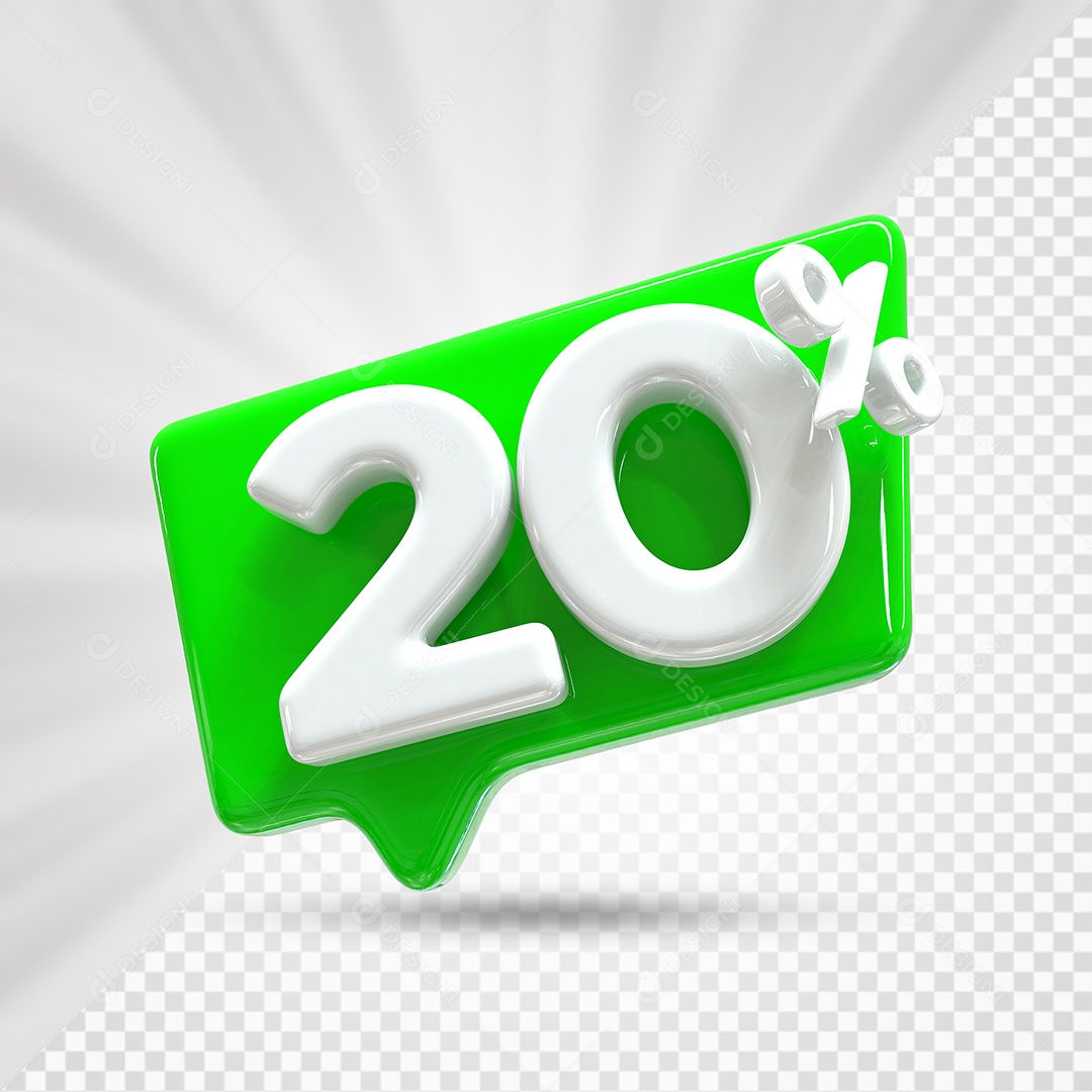 Caixa de Desconto Número 3D 20% Verde Elemento Para Composição PSD