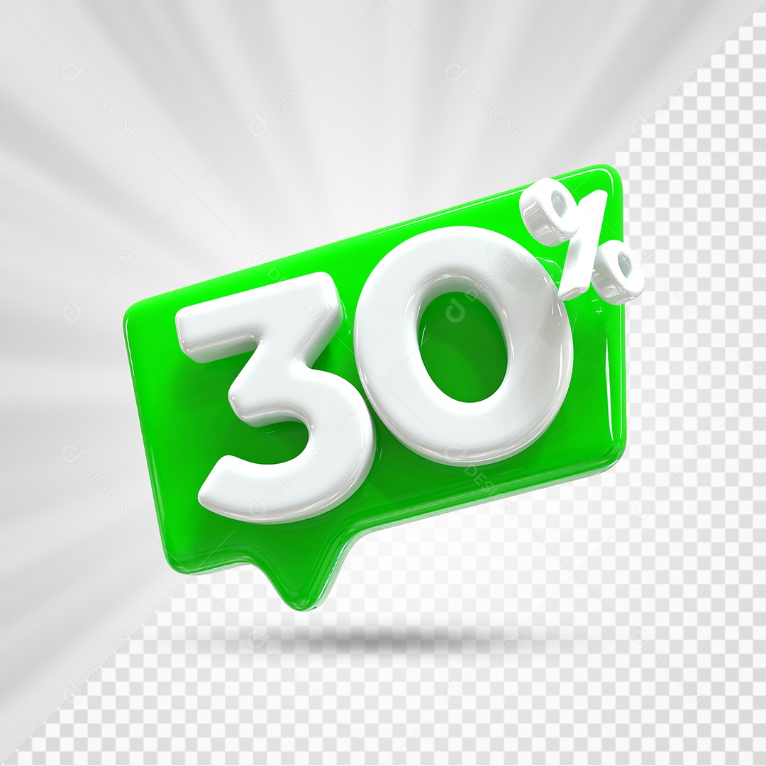 Caixa de Desconto Número 3D 30% Verde Elemento Para Composição PSD