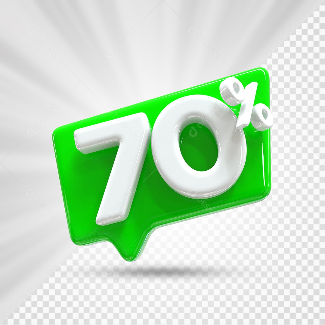 Caixa de Desconto Número 3D 70% Verde Elemento Para Composição PSD
