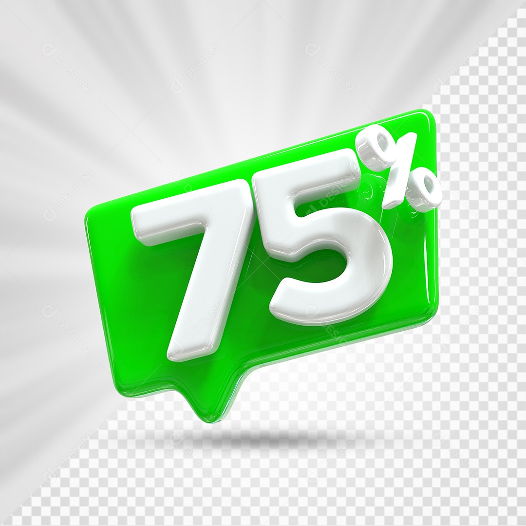 Caixa de Desconto Número 3D 75% Verde Elemento Para Composição PSD