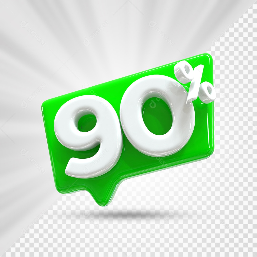 Caixa de Desconto Número 3D 90% Verde Elemento Para Composição PSD