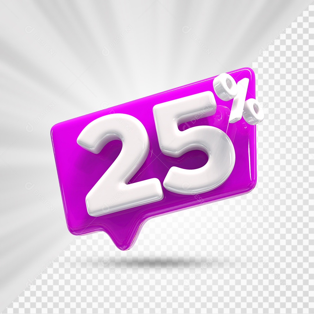 Caixa de Desconto Número 3D 25% Roxo Elemento Para Composição PSD