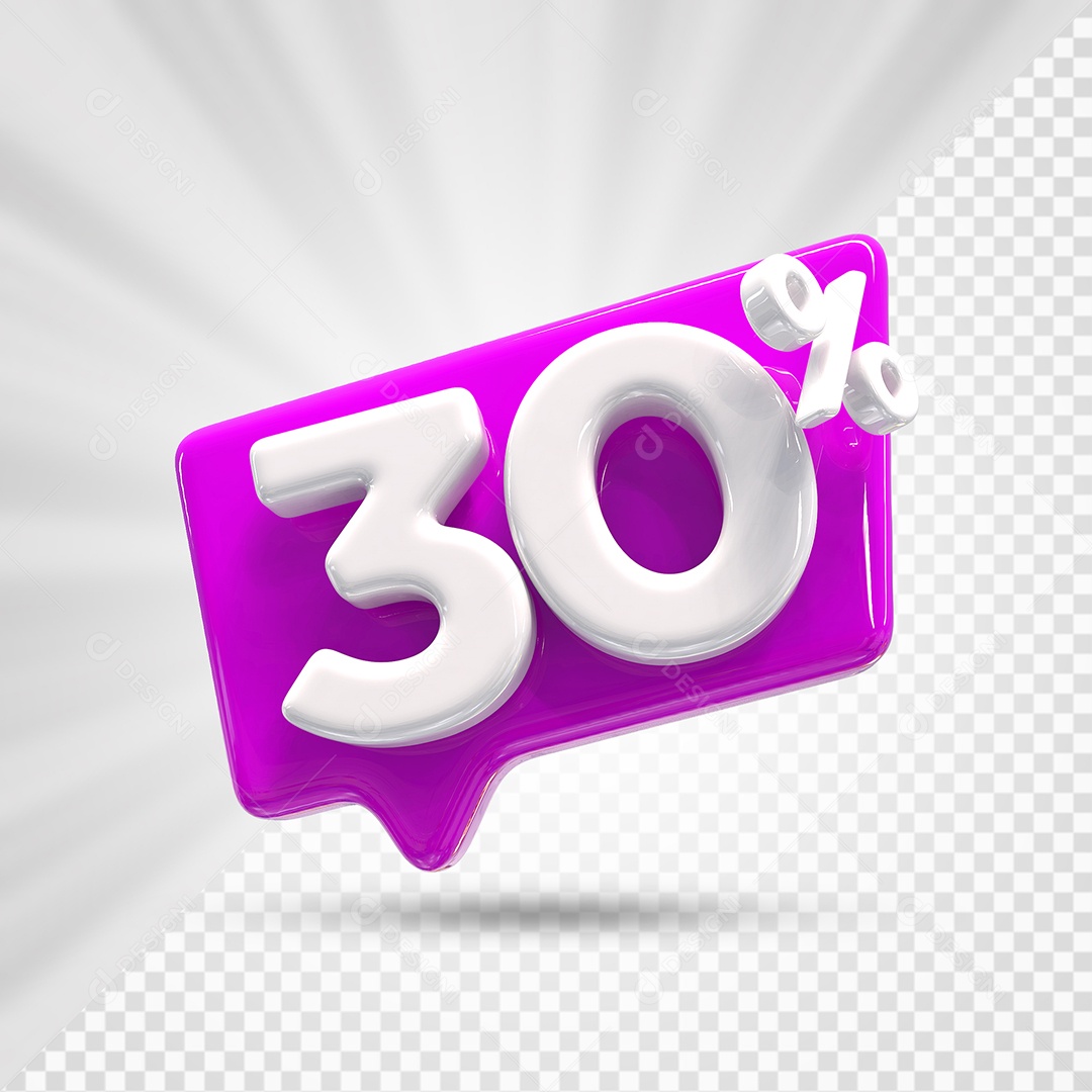 Caixa de Desconto Número 3D 30% Roxo Elemento Para Composição PSD