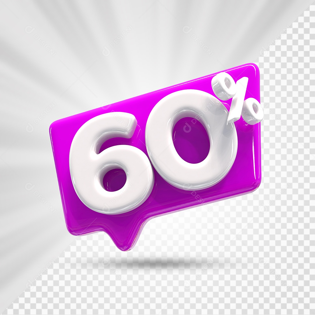 Caixa de Desconto Número 3D 60% Roxo Elemento Para Composição PSD