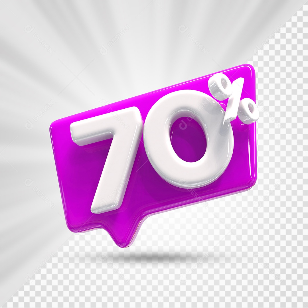 Caixa de Desconto Número 3D 70% Roxo Elemento Para Composição PSD