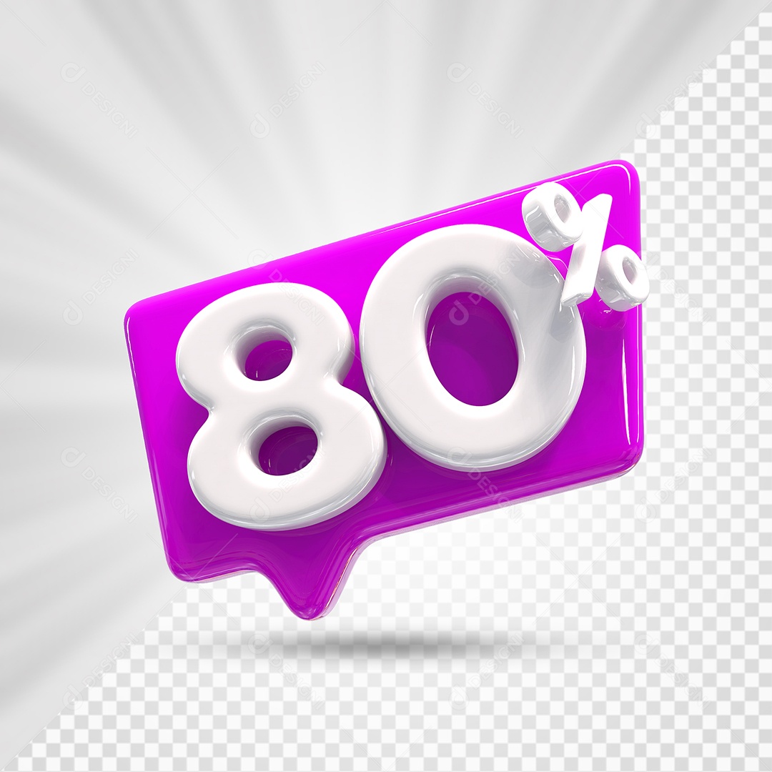 Caixa de Desconto Número 3D 80% Roxo Elemento Para Composição PSD
