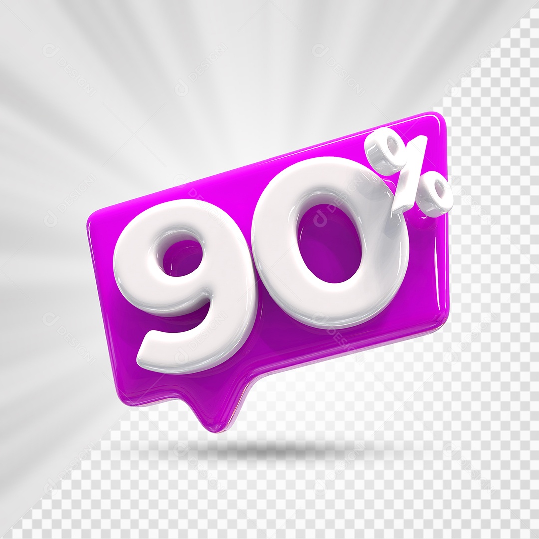 Caixa de Desconto Número 3D 90% Roxo Elemento Para Composição PSD