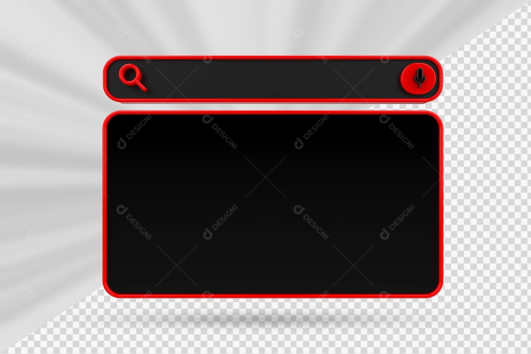 Barra de Pesquisar Preto e Vermelho de Navegador Elemento 3D para Composição PSD