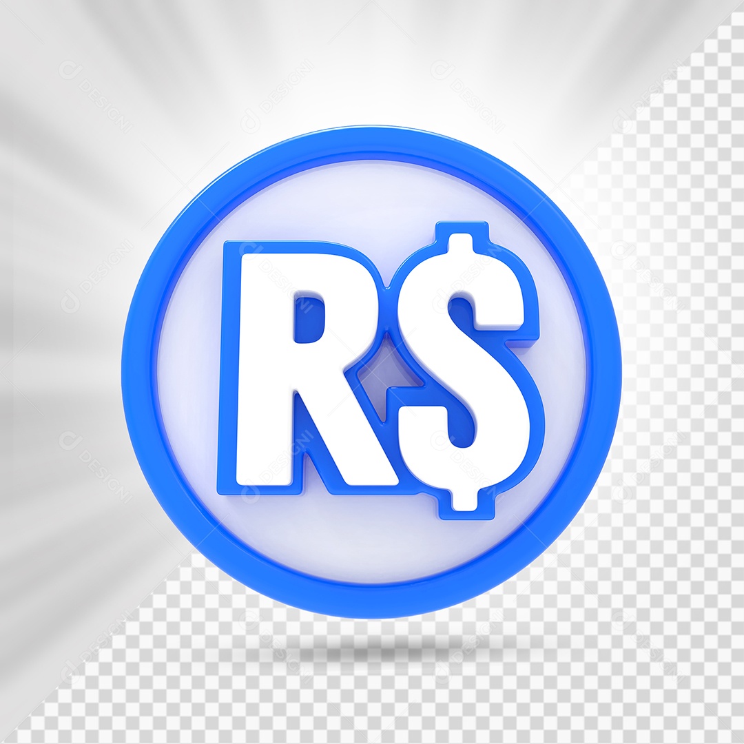 Moeda Real Branco e Azul Elemento 3D para Composição PSD