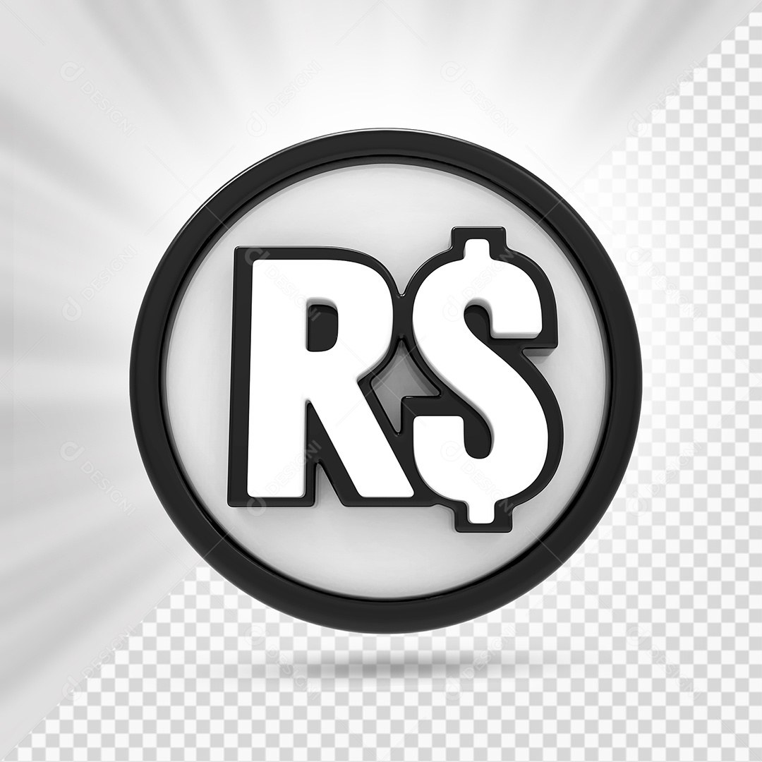 Moeda Real Branco e Preto Elemento 3D para Composição PSD