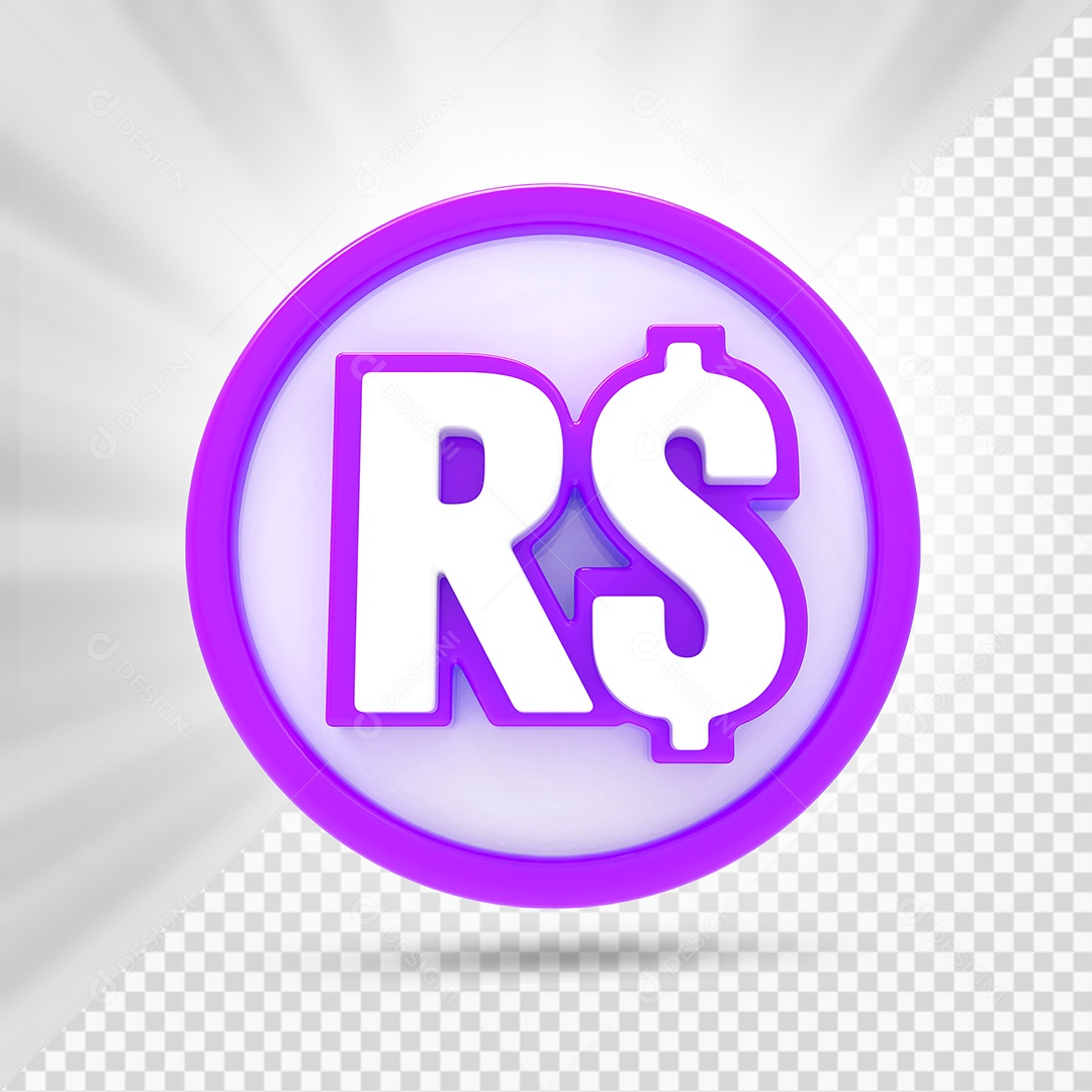 Moeda Real Branco e Roxo Elemento 3D para Composição PSD