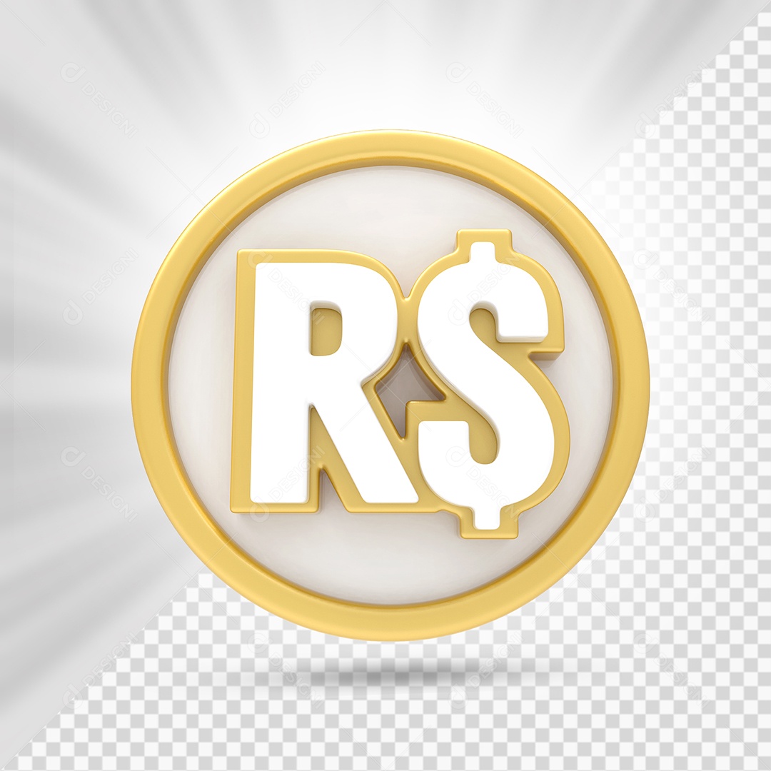 Moeda Real Branco e Dourado Elemento 3D para Composição PSD