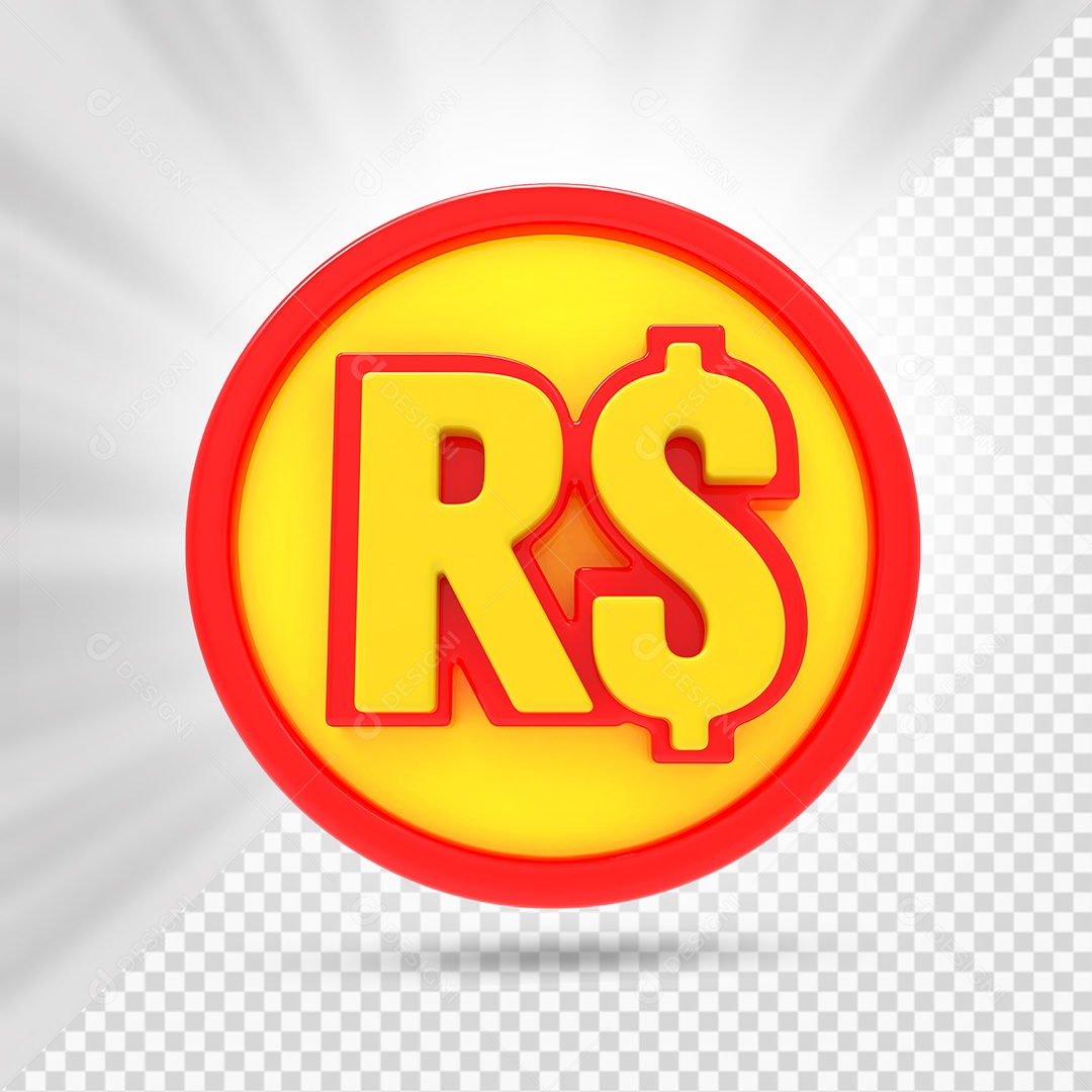 Moeda Real Amarelo e Vermelho Elemento 3D para Composição PSD