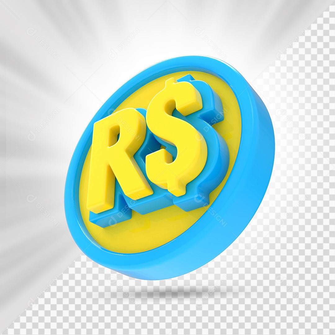 Moeda Real Amarelo e Azul Marinho Elemento 3D para Composição PSD
