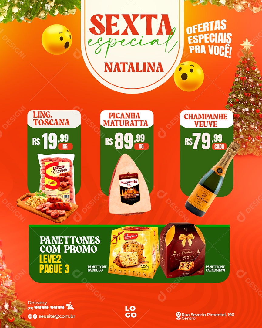 Sexta Especial Natalina Supermercado Ofertas Social Media PSD Editável