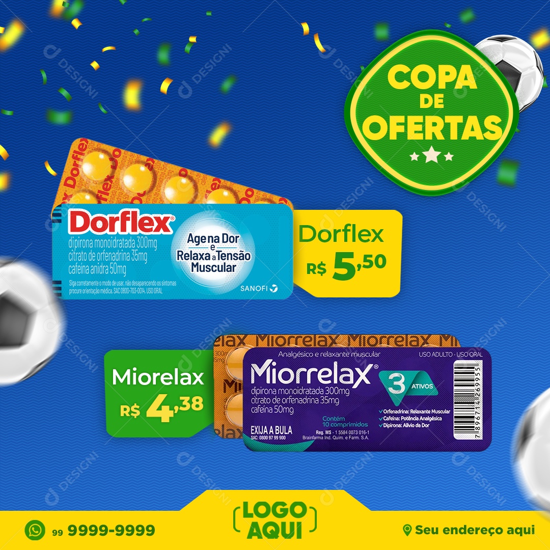 Farmácia Copa de Ofertas Venha Conferir Social Media PSD Editável