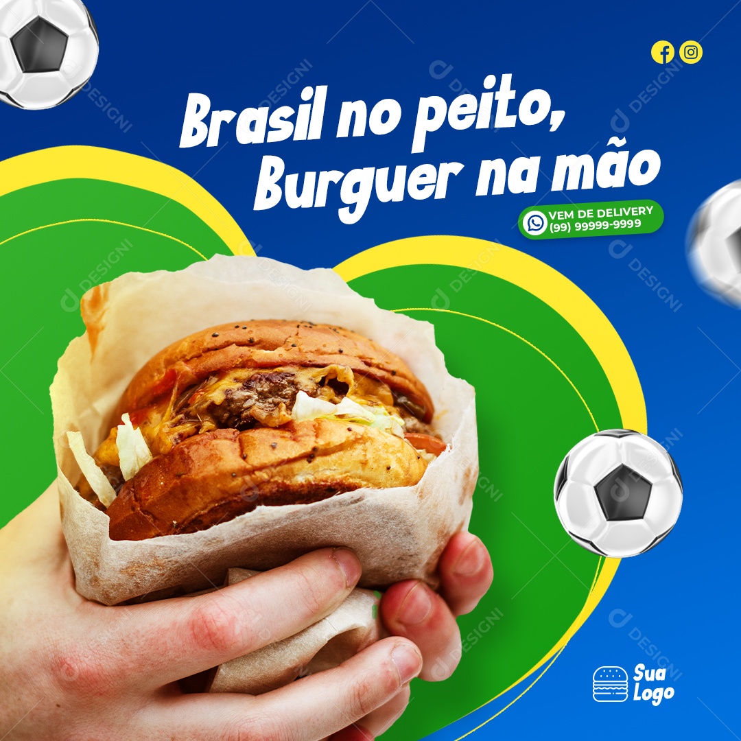 Brasil no Peito Burguer na Mão Hamburgueria Social Media PSD Editável