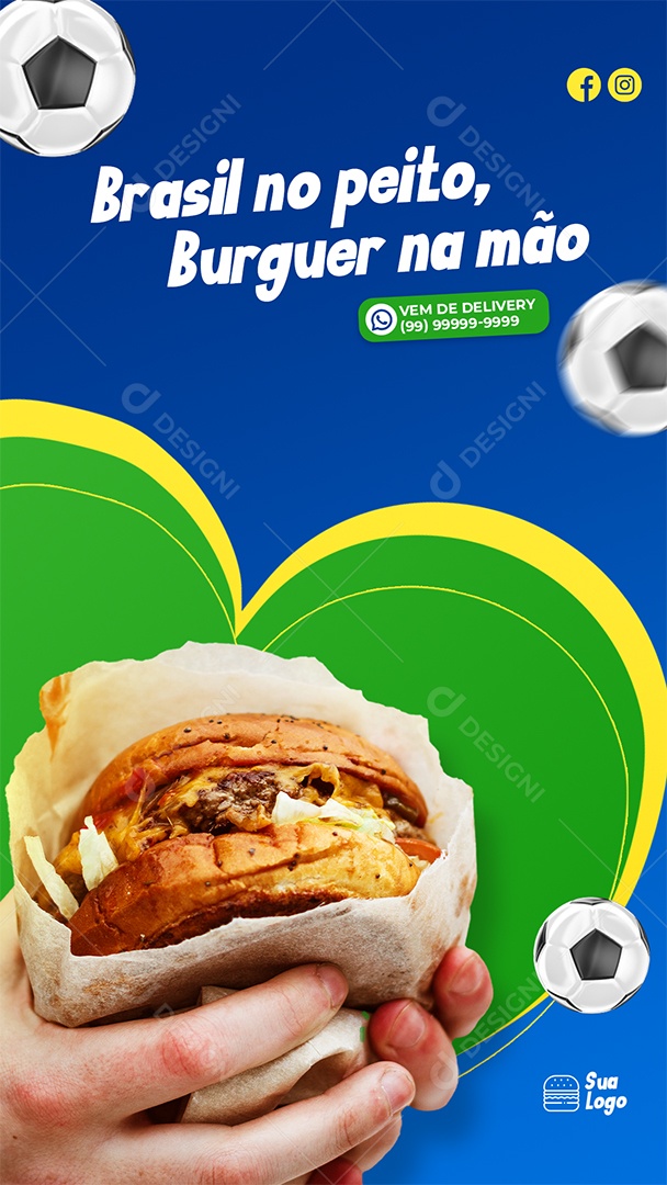 Story Brasil no Peito Burguer na Mão Hamburgueria Social Media PSD Editável