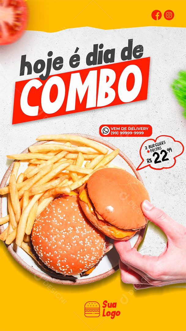 Hamburgueria Hoje é Dia de Combo Social Media PSD Editável