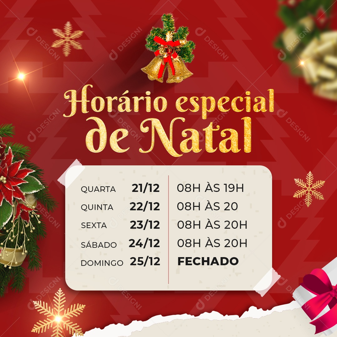 Horário Especial De Natal Funcionamento Social Media PSD Editável