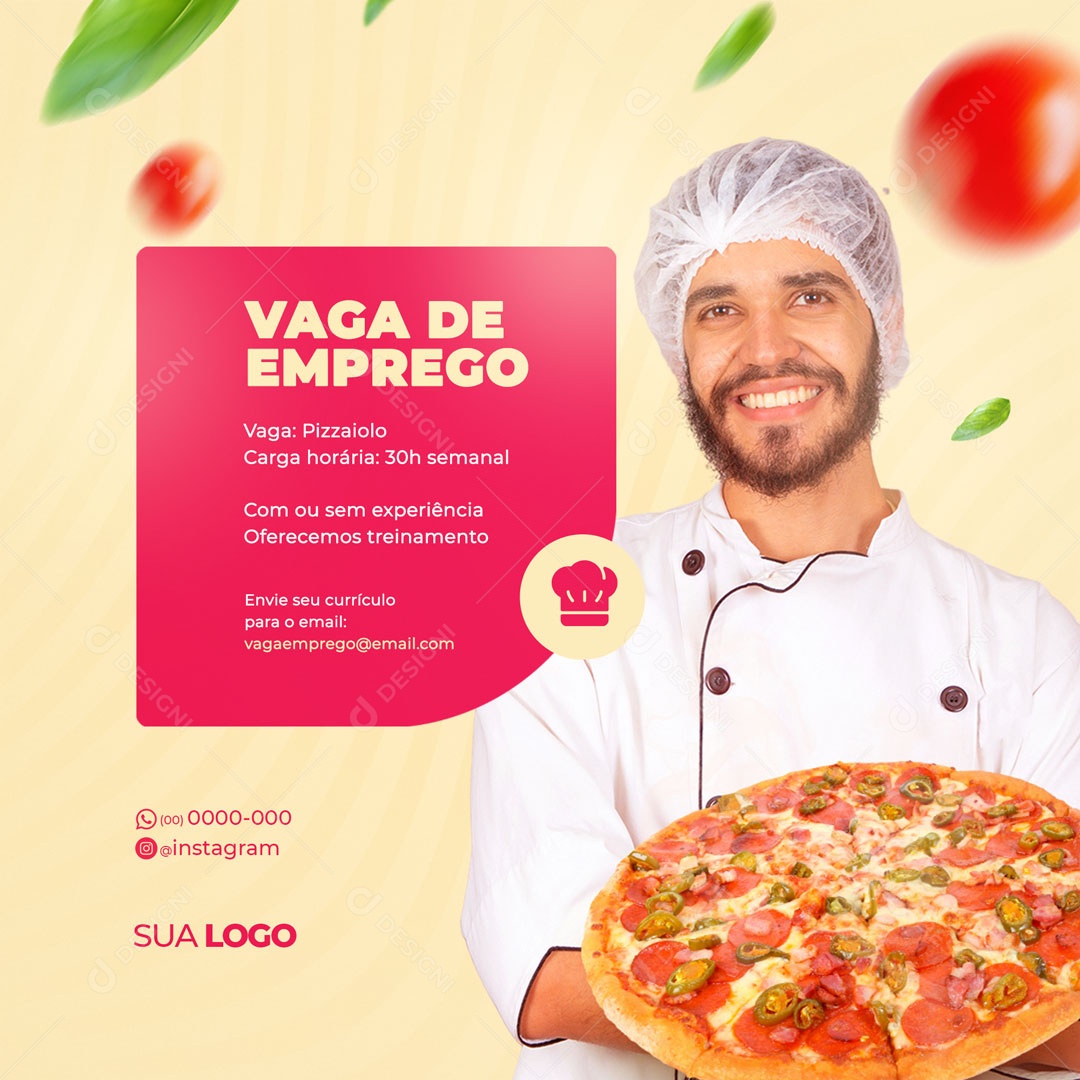 Vaga de Emprego Pizzaiolo Pizzaria Social Media PSD Editável