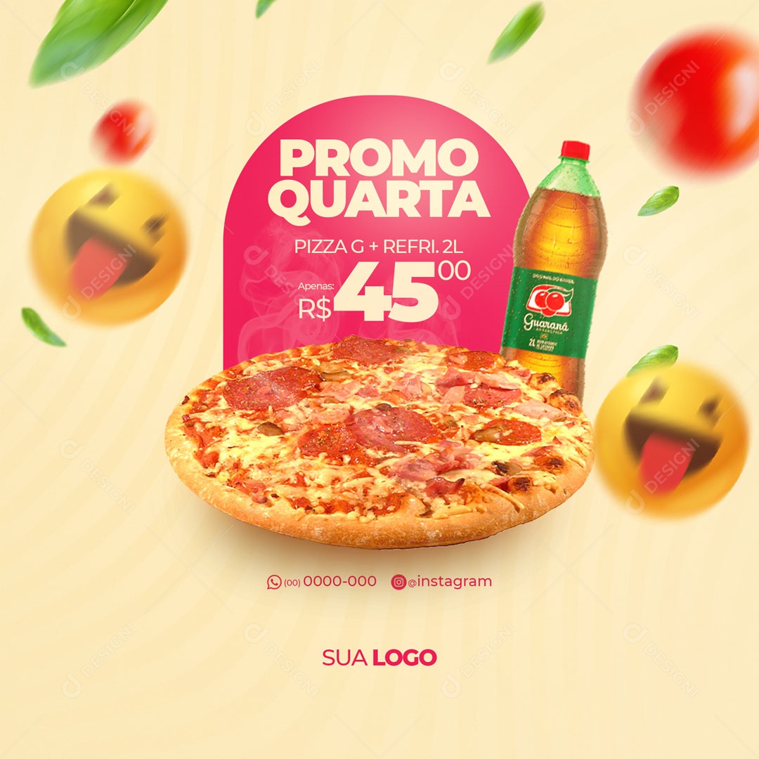 Promo Quarta Pizza G + Refri 2L Prizzaria Social Media PSD Editável