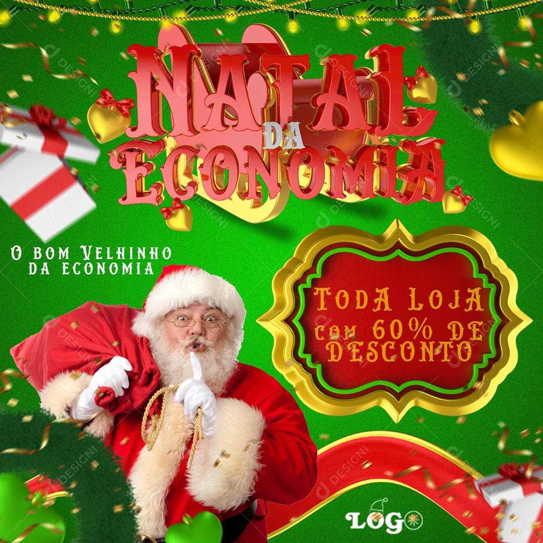 Natal da Economia Toda Loja Com 60% De Desconto Social Media PSD editável