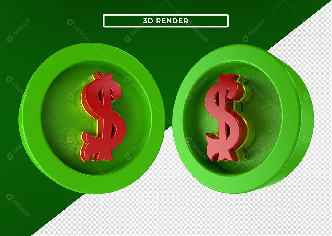 Elemento 3D Para Composição Cifrão Verde e Vermelho PSD