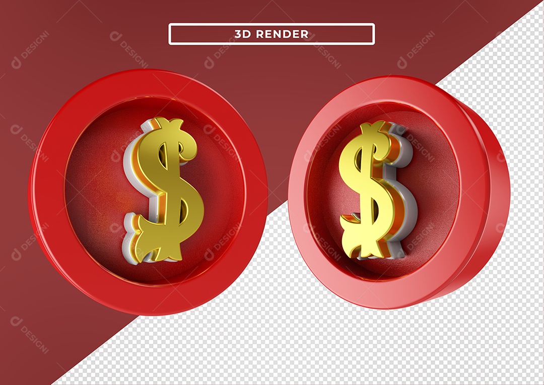 Elemento 3D Para Composição Cifrão Vermelho e Dourado PSD
