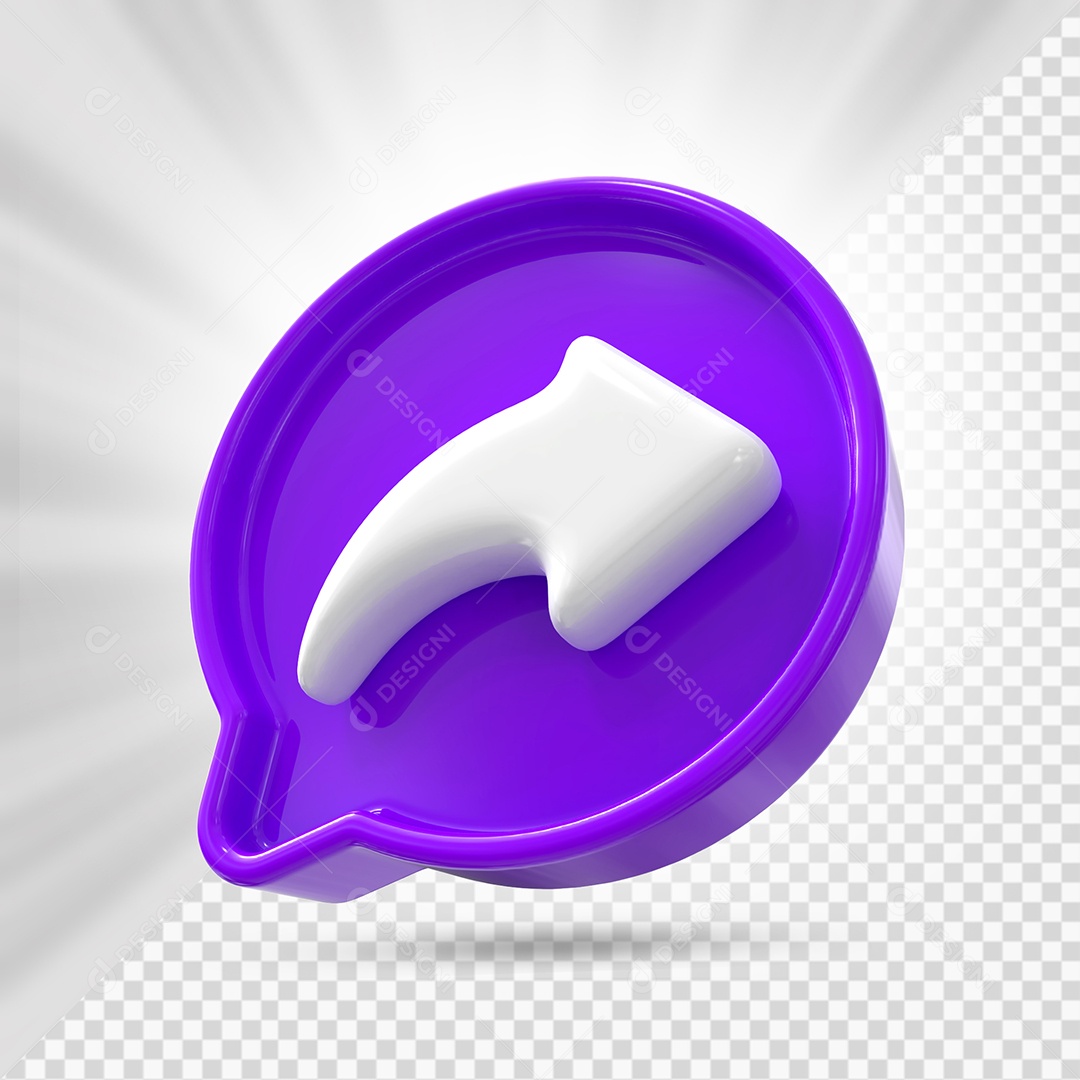 Ícone de Compartilhamento Roxo e Branco de Redes Sociais Elemento 3D PSD