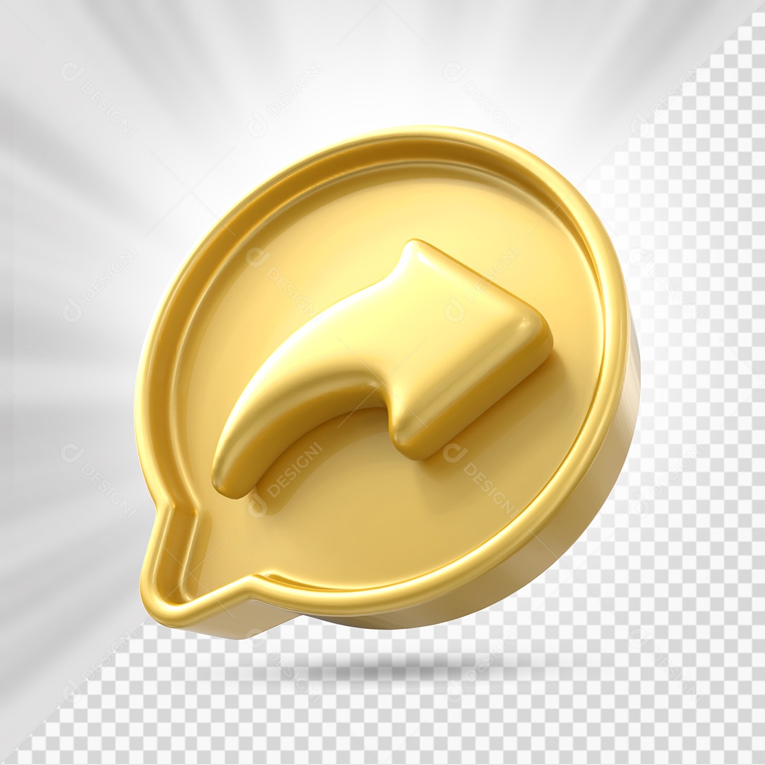 Ícone de Compartilhamento Dourado de Redes Sociais Elemento 3D para Composição PSD