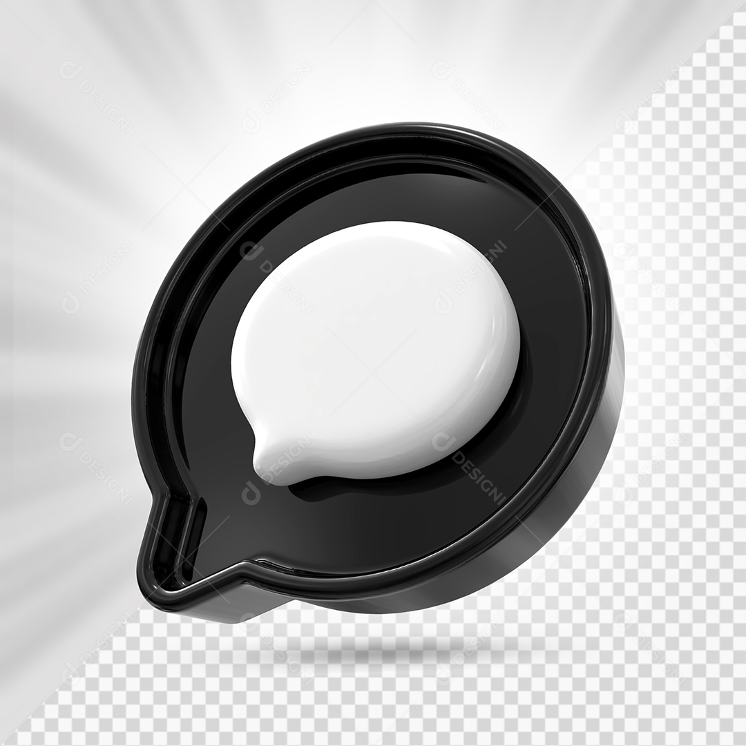 Ícone de Comentário Preto e Branco Elemento 3D para Composição PSD