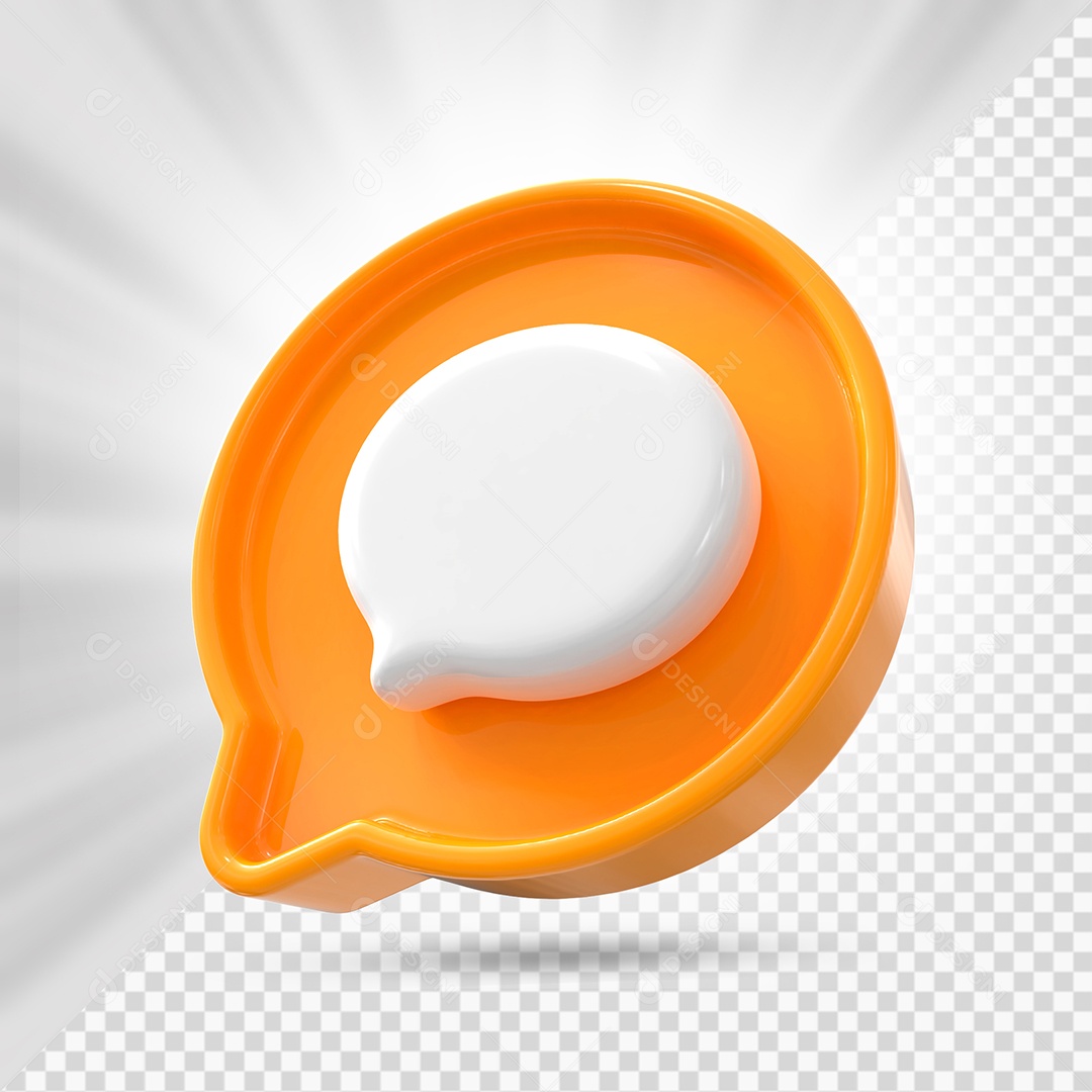 Ícone de Comentário Laranja e Branco Elemento 3D para Composição PSD