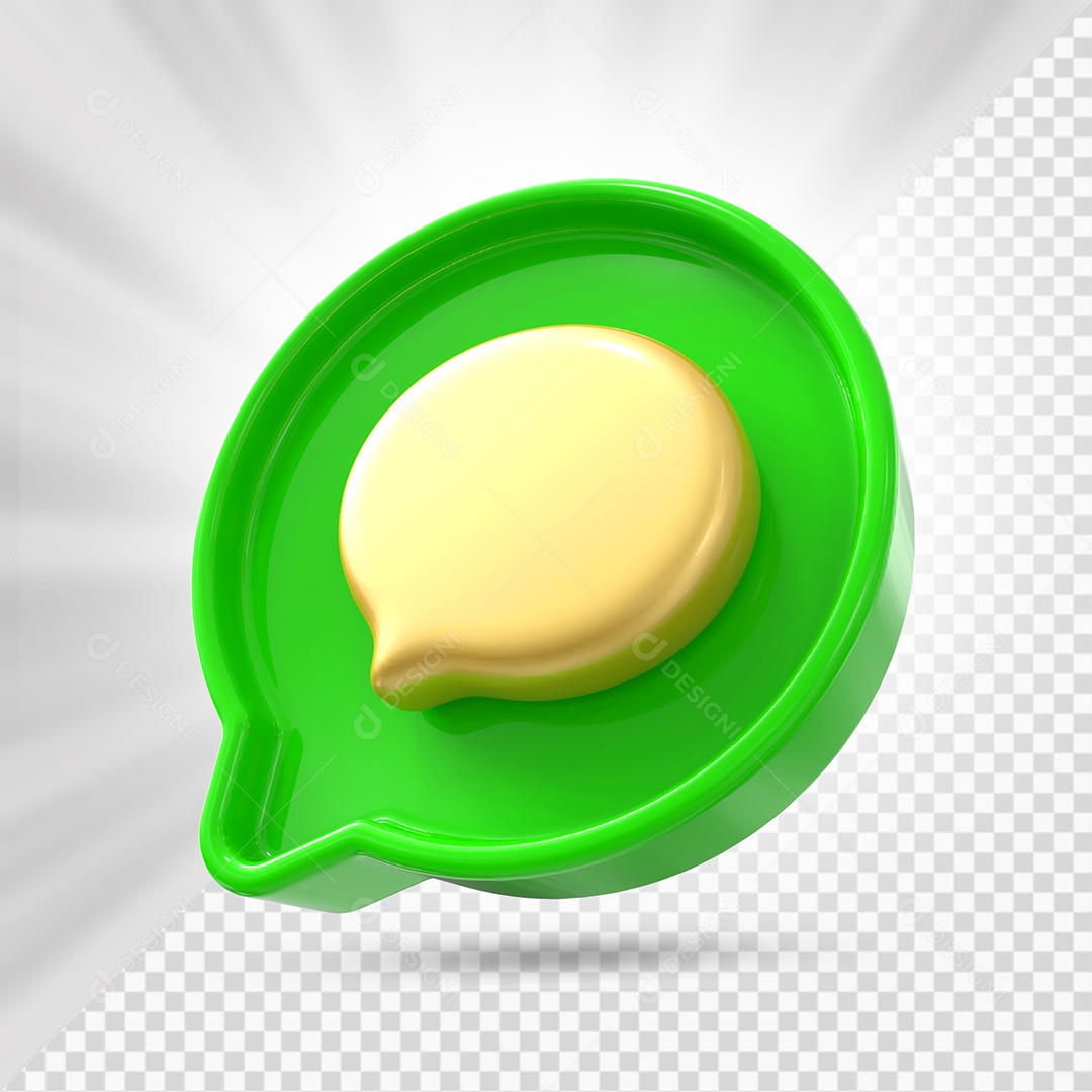 Ícone de Comentário Verde e Dourado Elemento 3D para Composição PSD
